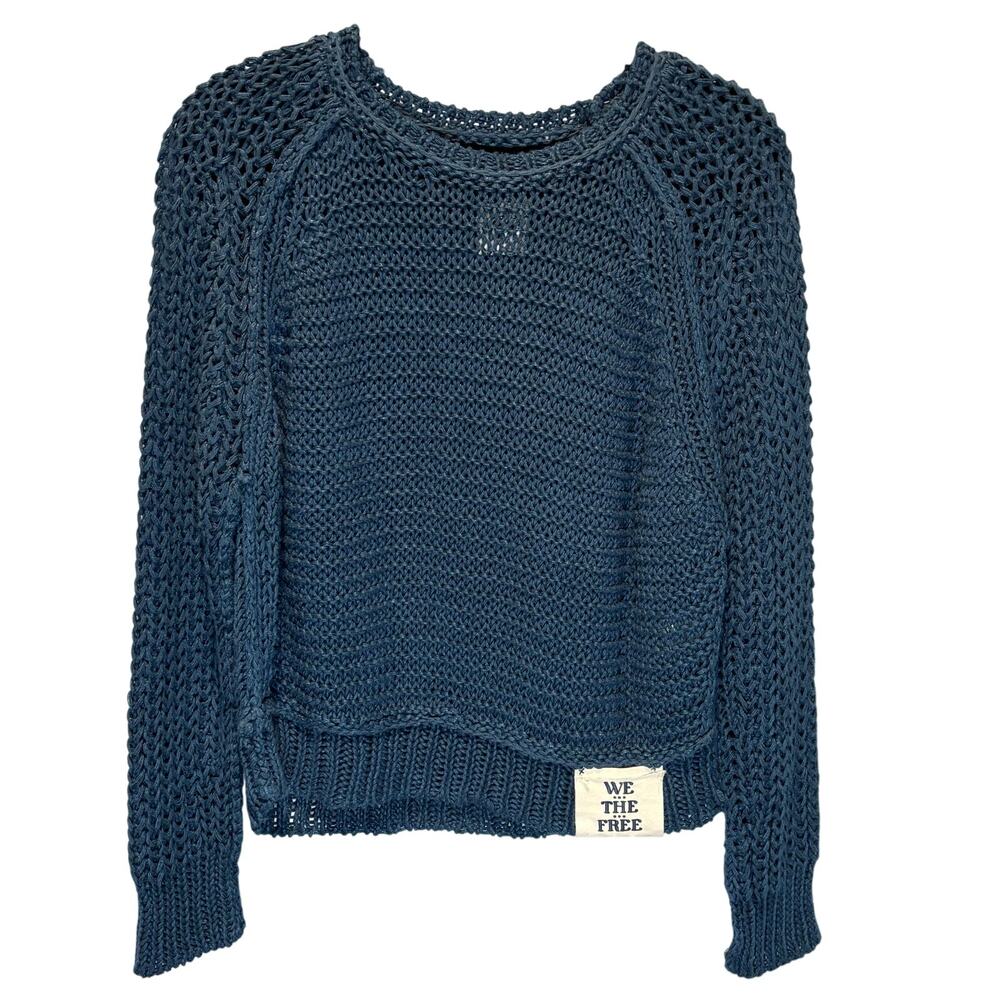 We the Free Blue Essential Linen Chunky Open Knit Sweater - size XS
